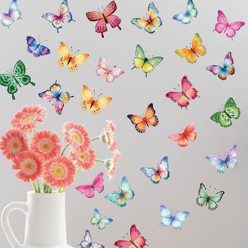 CharmFlo Large Butterfly Wall Decals 8 Sheets 62PCS Watercolor Wall Stickers Removable Peel & Stick for Kids Room Nursery Wall Art Girls Room Bedroom Décor - Image 1